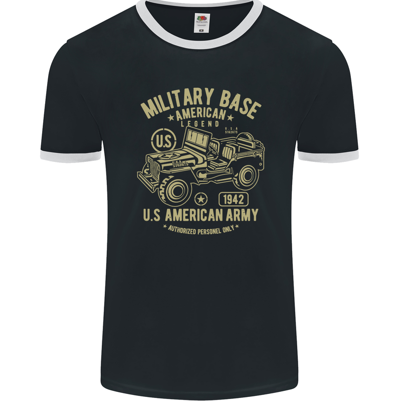Military Base US American Army 4X4 Off Road Mens Ringer T-Shirt FotL Black/White