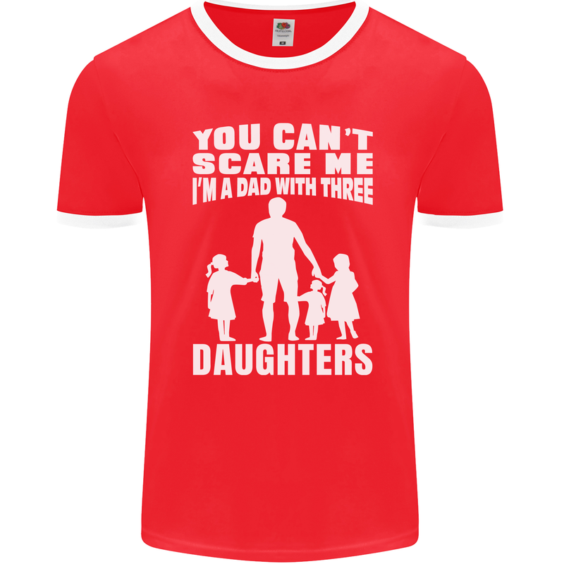 Dad With Three Daughters Funny Fathers Day Mens Ringer T-Shirt FotL Red/White