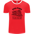 Still Plays With Trains Spotter Spotting Mens Ringer T-Shirt FotL Red/White