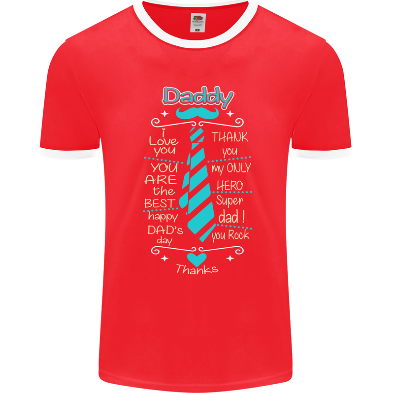 Daddy Fathers Day Tie Funny Dad Mens Ringer T-Shirt FotL Red/White