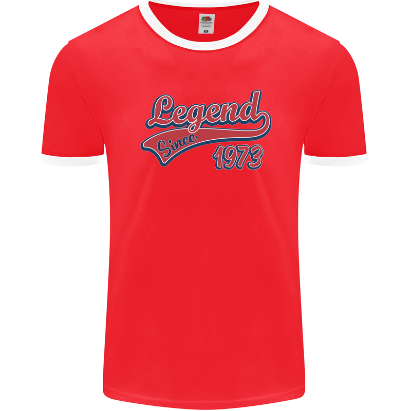 Legend Since 50th Birthday 1973 Mens Ringer T-Shirt FotL Red/White