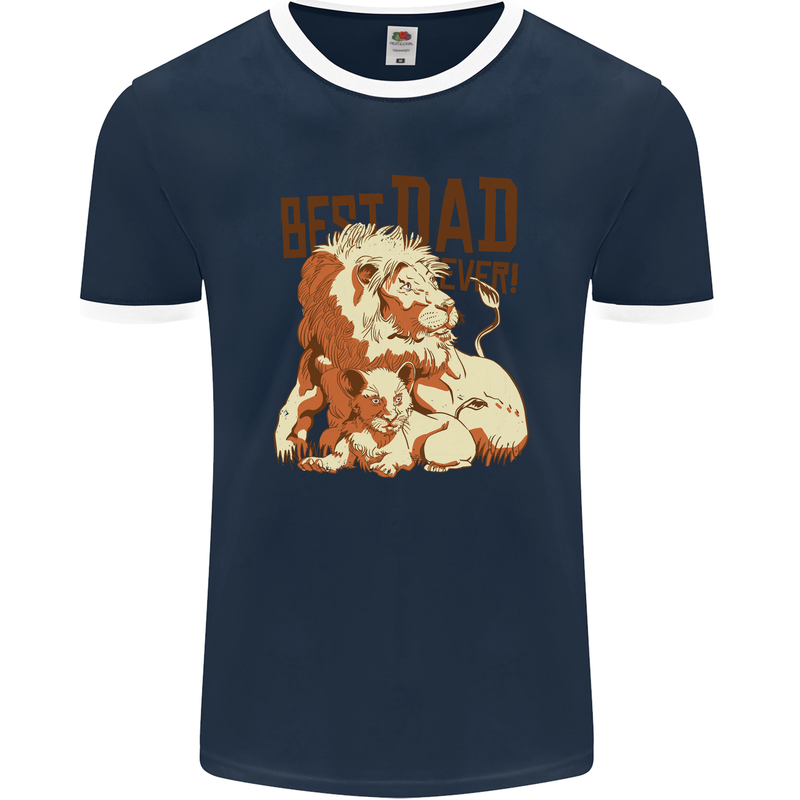 Lion Best Dad Ever Funny Father's Day Mens Ringer T-Shirt FotL Navy Blue/White