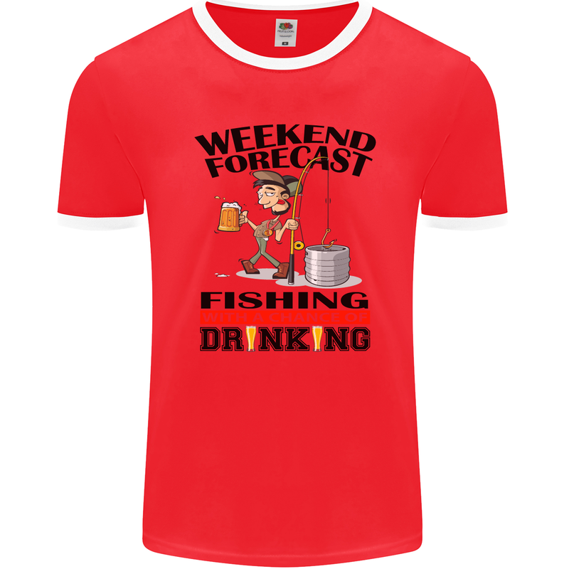 Fishing Fisherman Forecast Alcohol Beer Mens Ringer T-Shirt FotL Red/White