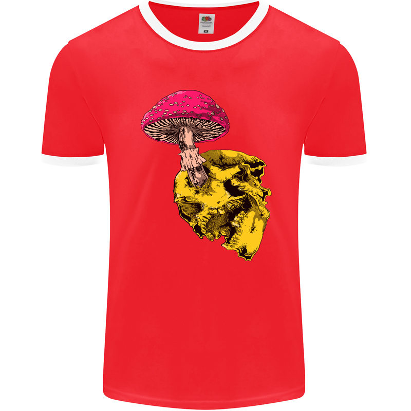 Mushroom Skull Toadstool Magic Gothic Mens Ringer T-Shirt FotL Red/White