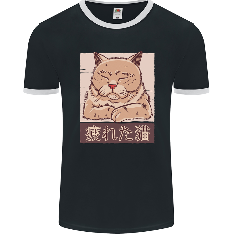 A Tired Cat Mens Ringer T-Shirt FotL Black/White