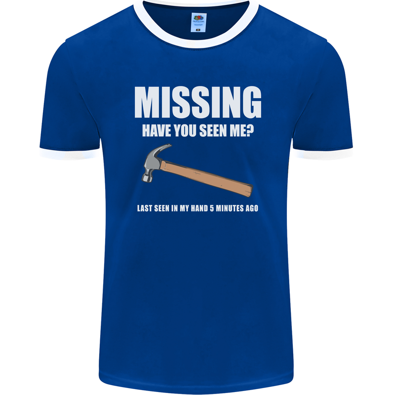 Missing Hammer Funny Carpenter DIY Builder Mens Ringer T-Shirt FotL Royal Blue/White