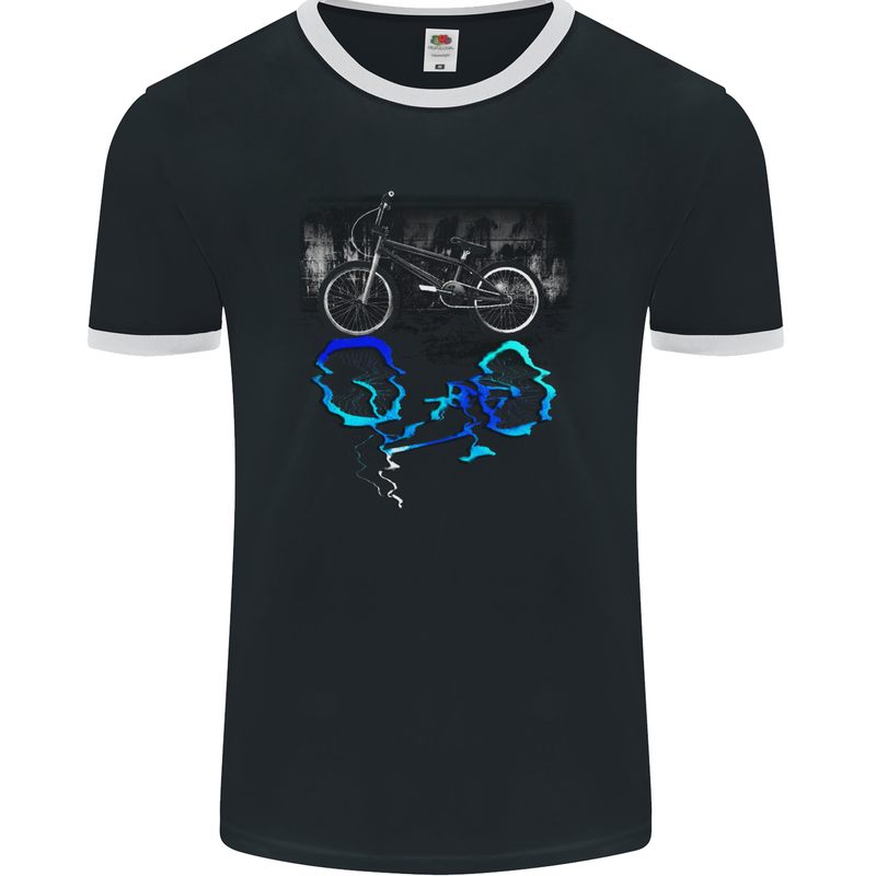 Bicyle Reflection Cycling Cyclist Bike Mens Ringer T-Shirt FotL Black/White