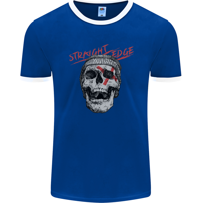 Straight Edge Skull Biker Motorcycle Mens Ringer T-Shirt FotL Royal Blue/White