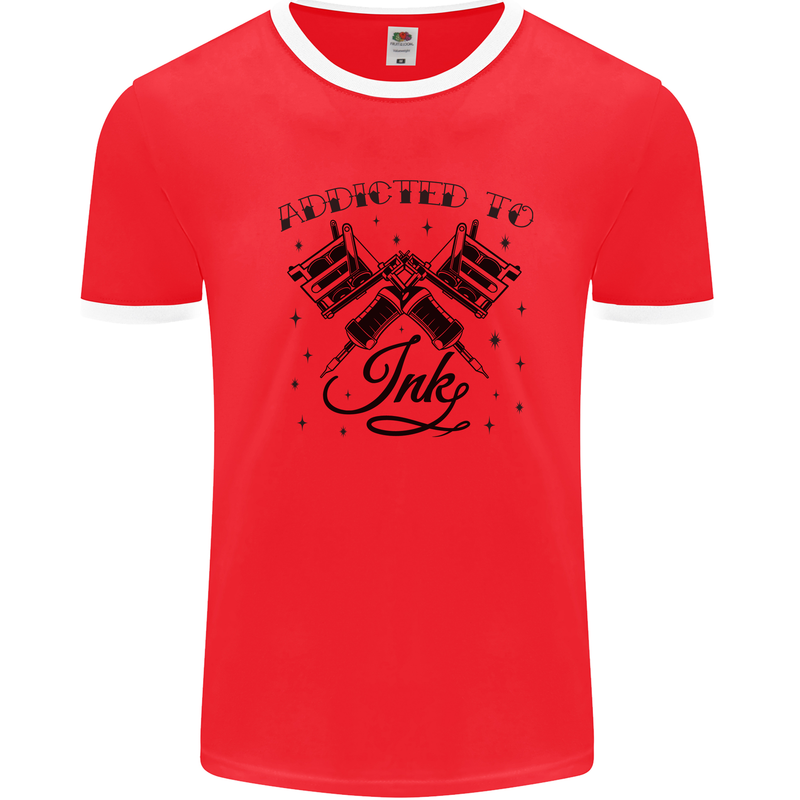 Addicted to Ink Tattoo Artist Mens Ringer T-Shirt Red/White