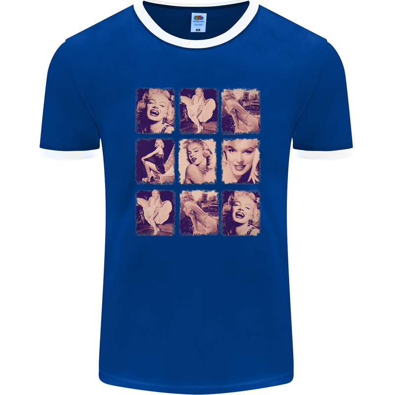 Marilyn Collage Celebrity Fashion Mens Ringer T-Shirt FotL Royal Blue/White