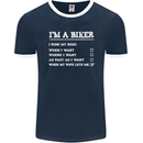 Motorbike I'm a Biker When My Wife Funny Mens Ringer T-Shirt FotL Navy Blue/White