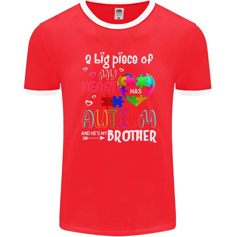 And He's My Brother Autistic Autism ASD Mens Ringer T-Shirt FotL Red/White