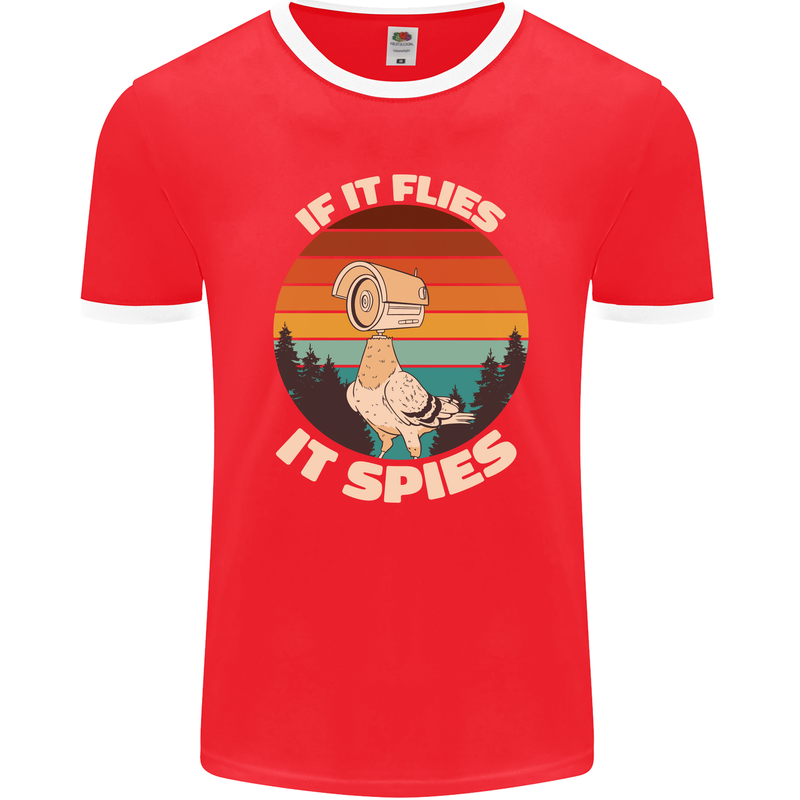 If Flies it Spies Conspiracy Theory Birds Funny Mens Ringer T-Shirt FotL Red/White