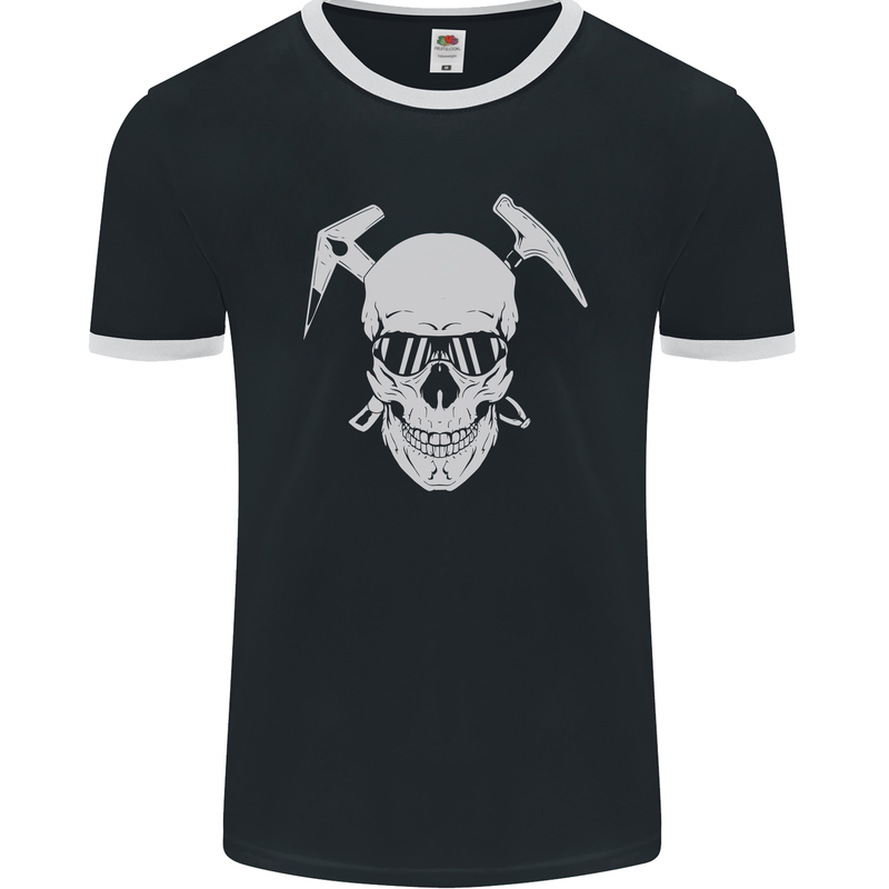 Rock Climbing Skull Mountain Climber Mens Ringer T-Shirt FotL Black/White