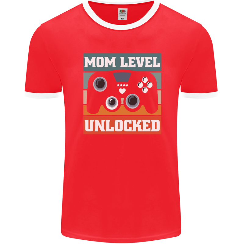 Mom Level Unlocked New Mommy Baby Born Mens Ringer T-Shirt FotL Red/White