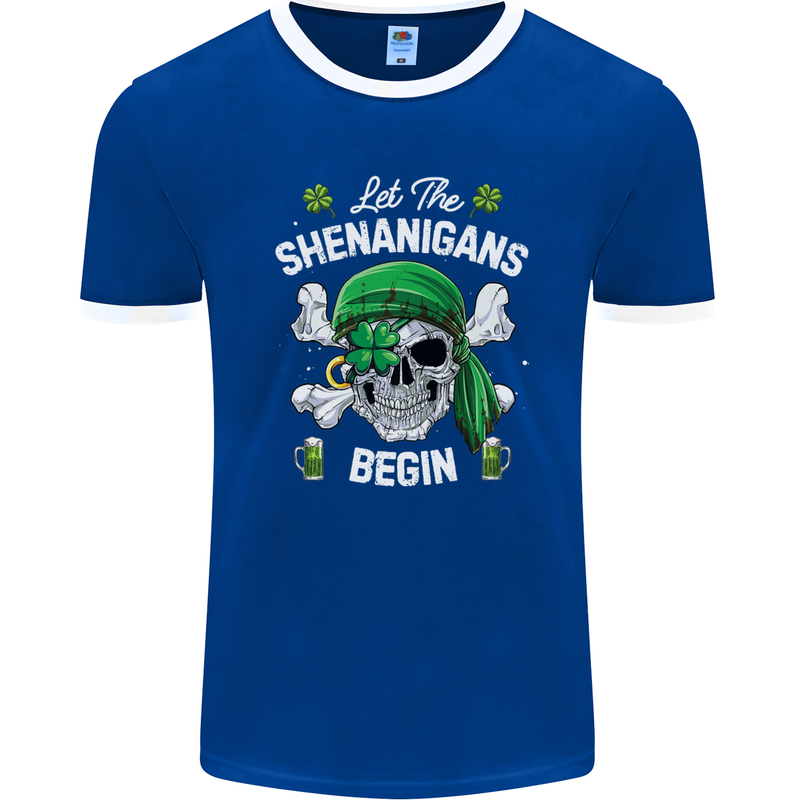 St Patricks Day Let the Shenanigans Begin Mens Ringer T-Shirt FotL Royal Blue/White