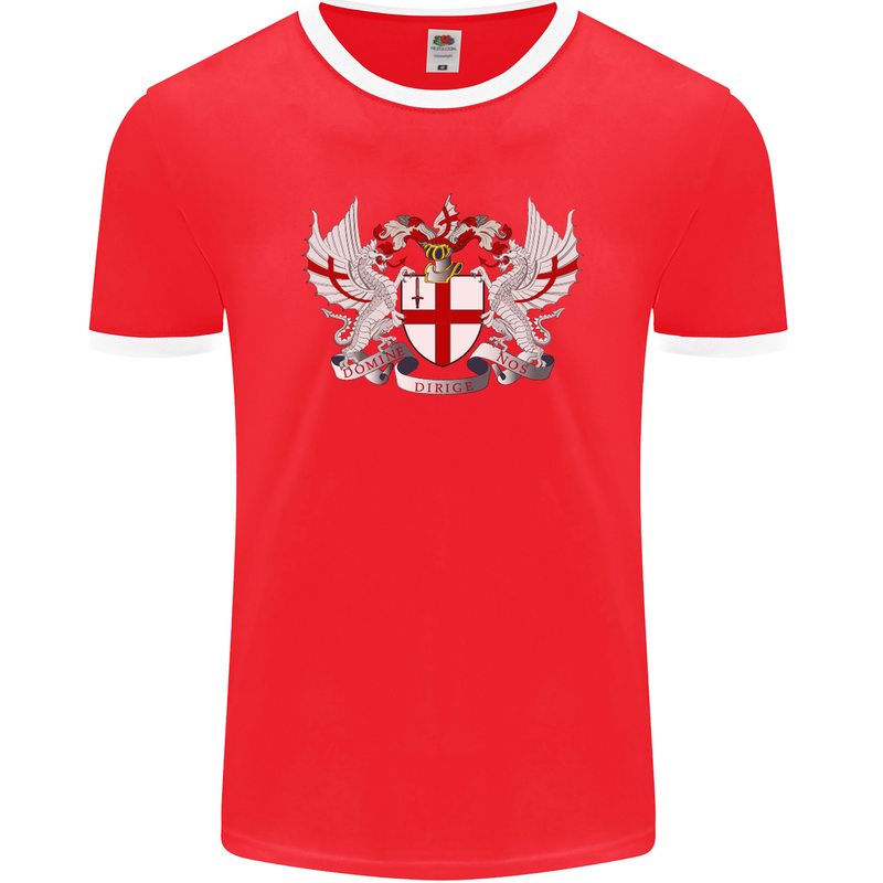 London Coat of Arms England St Georges Day Mens Ringer T-Shirt FotL Red/White