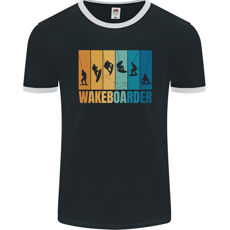 Wakeboarder Water Sports Wakeboarding Mens Ringer T-Shirt FotL Black/White