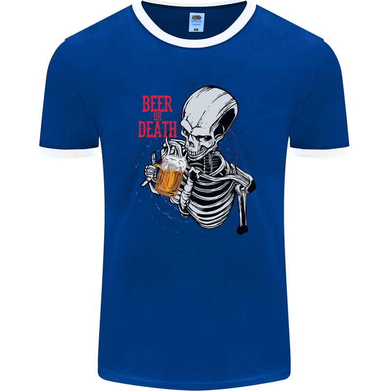 Beer or Death Skull Funny Alcohol Mens Ringer T-Shirt FotL Royal Blue/White