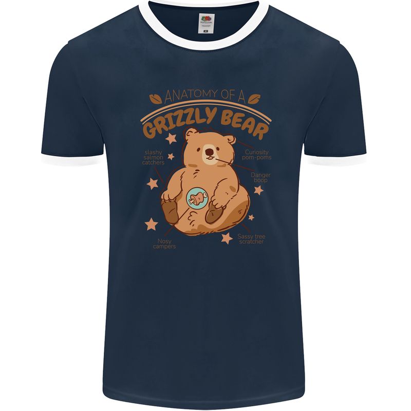 Anatomy of a Grizzly Bear Mens Ringer T-Shirt FotL Navy Blue/White