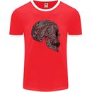 Mandala Skull Gothic Biker Motorbike Mens Ringer T-Shirt FotL Red/White
