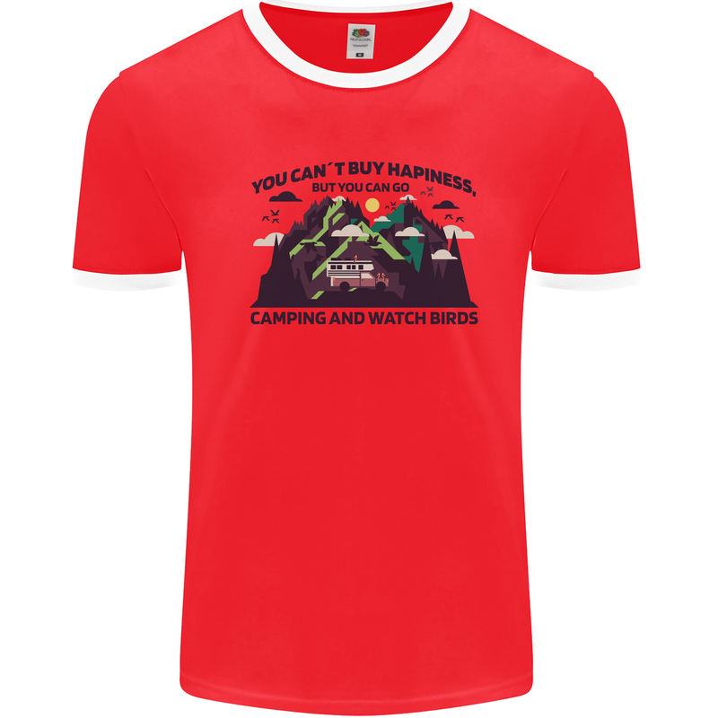 Camping & Bird Watching Funny Mens Ringer T-Shirt Red/White