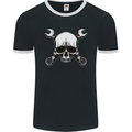 Spanner Skull Mechanic Car Biker Motorbike Mens Ringer T-Shirt FotL Black/White