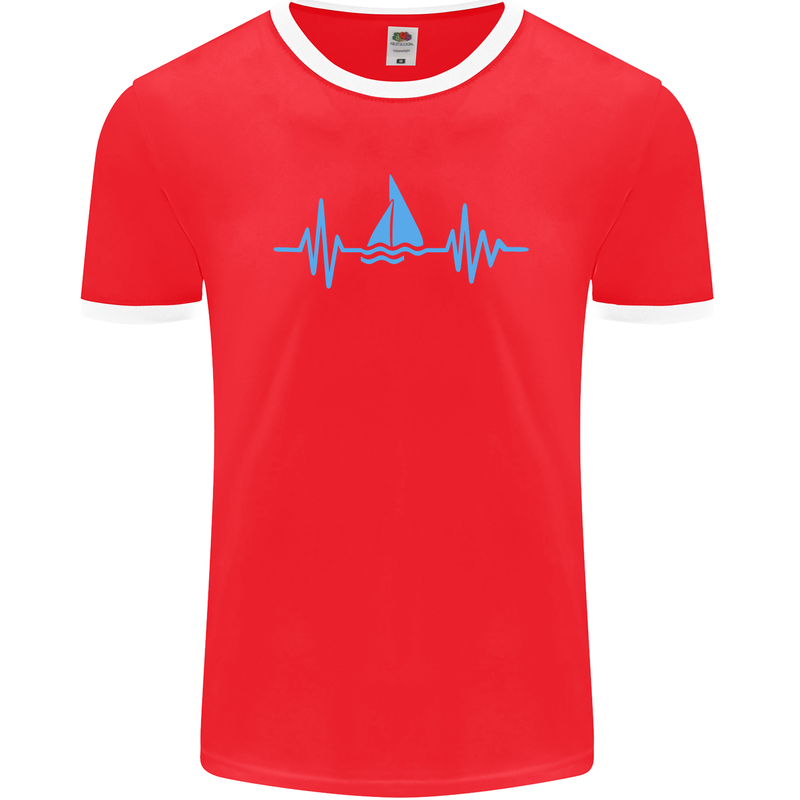 Pulse Sailing Sailor Boat Funny Captain ECG Mens Ringer T-Shirt FotL Red/White