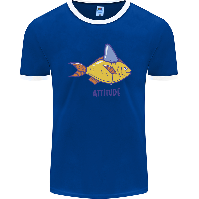 Goldfish Atitude Great White Shark Wannabe Mens Ringer T-Shirt FotL Royal Blue/White