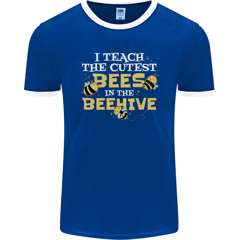 Teaching I Teach the Cutest Bees Teacher Mens Ringer T-Shirt FotL Royal Blue/White