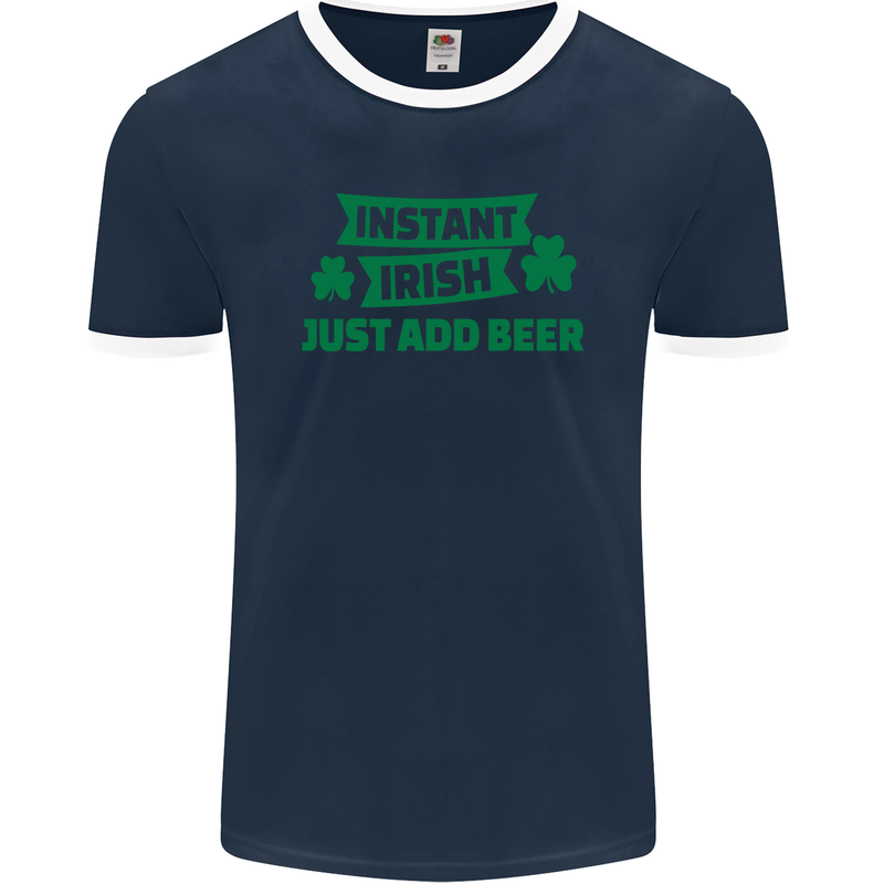 Instant Irish Add Beer St. Patrick's Day Mens Ringer T-Shirt FotL Navy Blue/White