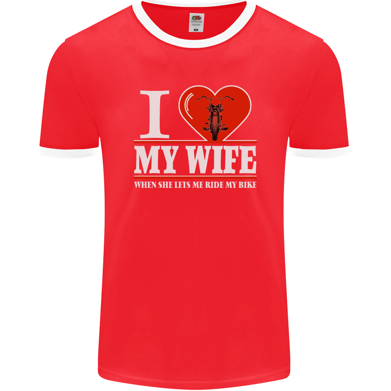 I Heart My Wife Motorbike Biker Motorcycle Mens Ringer T-Shirt FotL Red/White