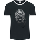 Stealthy Jaguar Wild Cats Lion Tiger Mens Ringer T-Shirt FotL Black/White