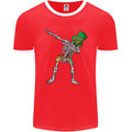 St Patricks Day Dabbing Skeleton Skull Mens Ringer T-Shirt FotL Red/White