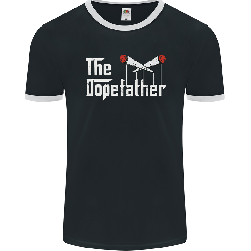 The Dopefather Funny Weed Drugs Cannabis Mens Ringer T-Shirt FotL Black/White