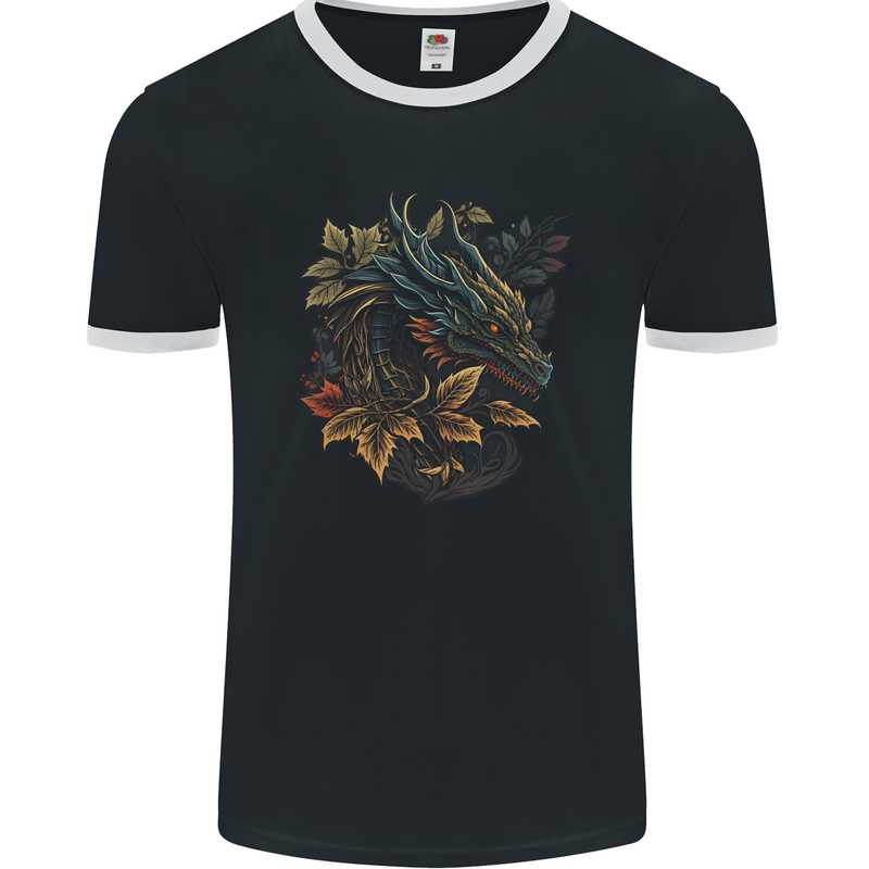 A Dragon in Nature Fantasy Mens Ringer T-Shirt FotL Black/White