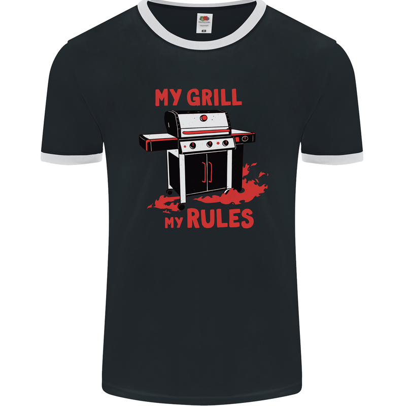 My Grill My Rules Funny BBQ Mens Ringer T-Shirt FotL Black/White