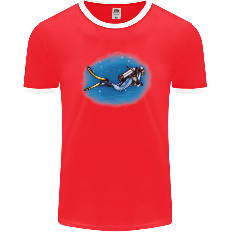 Ocean Scuba Diver Scuba Diving Mens Ringer T-Shirt FotL Red/White