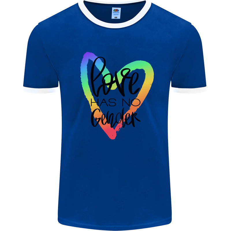 LGBT Love Has No Gender Gay Pride Day Mens White Ringer T-Shirt Royal Blue/White
