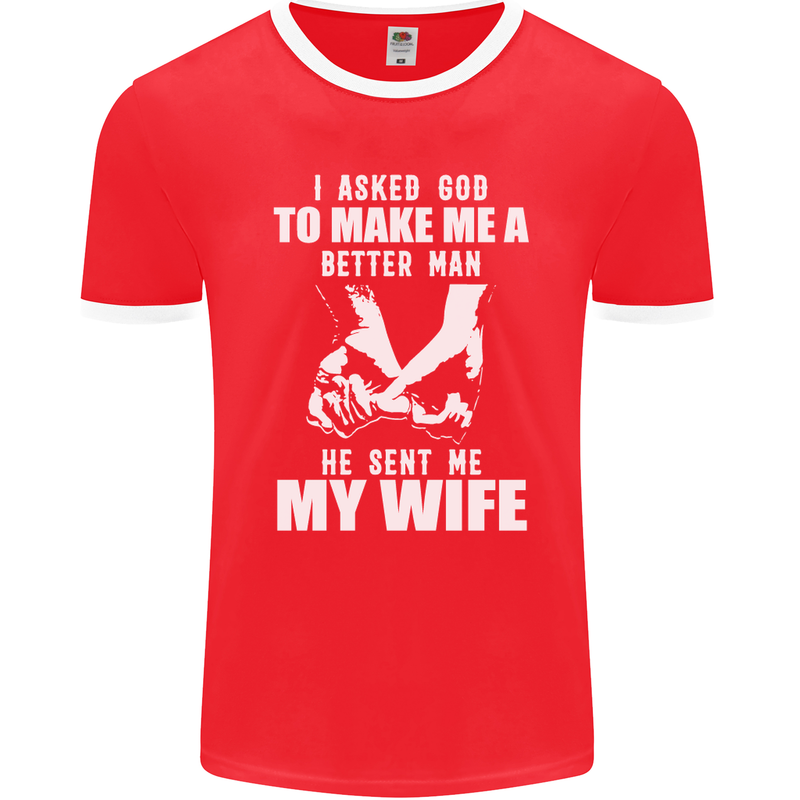 Husband & Wife Wedding Anniversary God Mens Ringer T-Shirt FotL Red/White