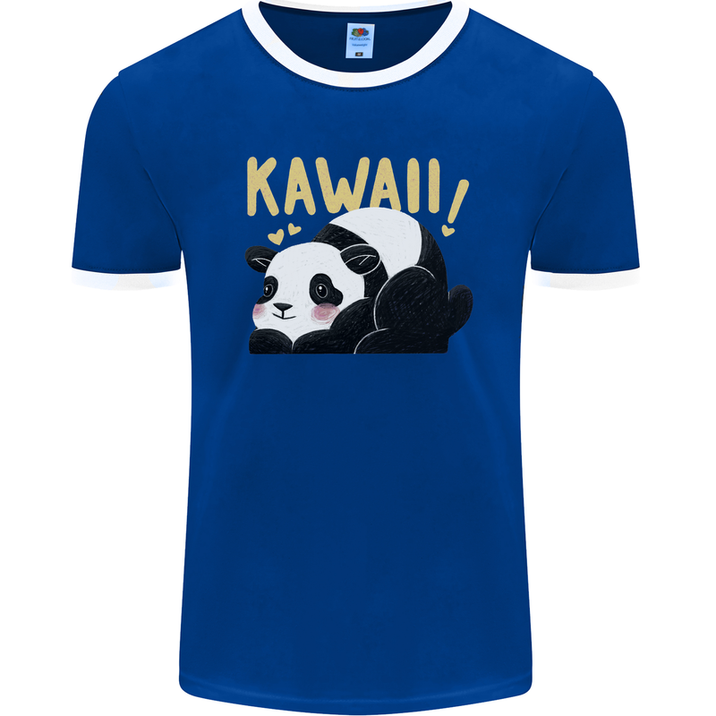 Kawaii Panda Bear Cute Mens Ringer T-Shirt FotL Royal Blue/White