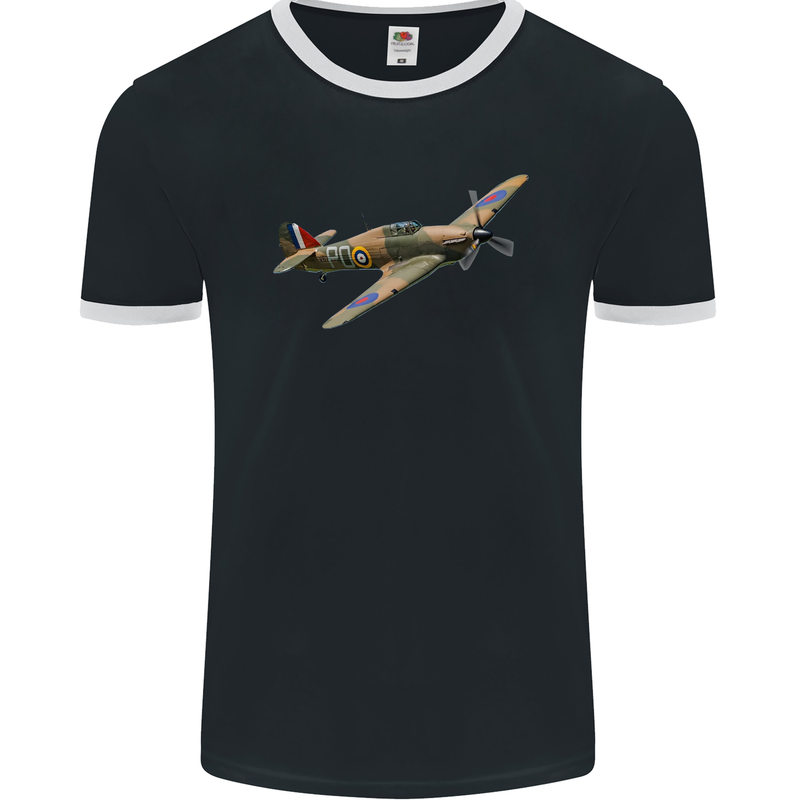 A Hawker Hurricane Flying Solo Mens Ringer T-Shirt FotL Black/White