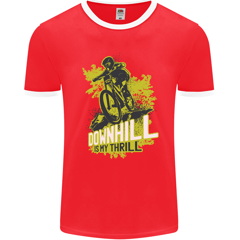 Downhill Mountain Biking My Thrill Cycling Mens Ringer T-Shirt FotL Red/White