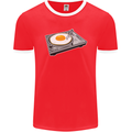 Egg Decks DJ DJing Turntable Record Player Mens Ringer T-Shirt FotL Red/White