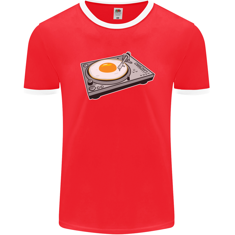 Egg Decks DJ DJing Turntable Record Player Mens Ringer T-Shirt FotL Red/White