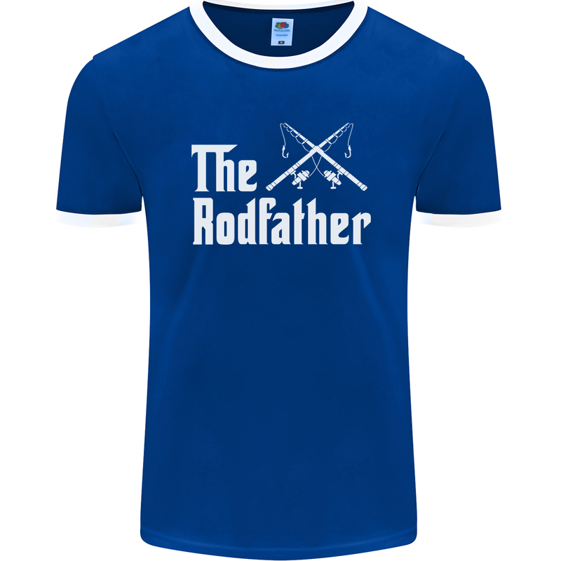 The Rodfather Funny Fishing Fisherman Mens Ringer T-Shirt FotL Royal Blue/White