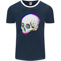 Glitch Skull Gothic Biker Heavy Metal Rock Mens Ringer T-Shirt FotL Navy Blue/White