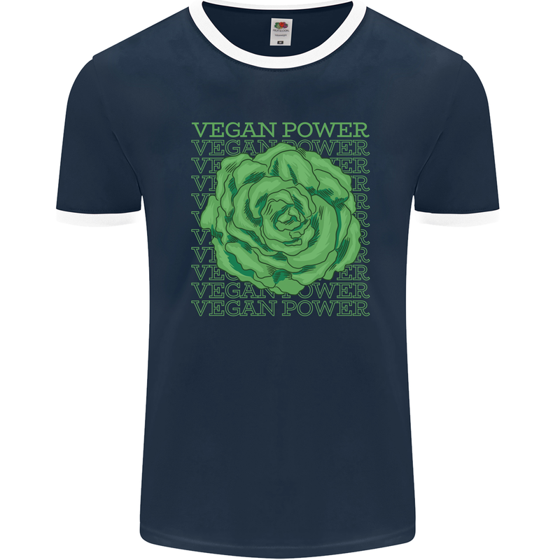 Vegan Power Mens Ringer T-Shirt FotL Navy Blue/White