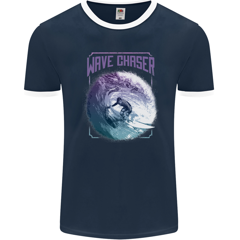 Wave Chaser Surfing Surfer Mens Ringer T-Shirt FotL Navy Blue/White