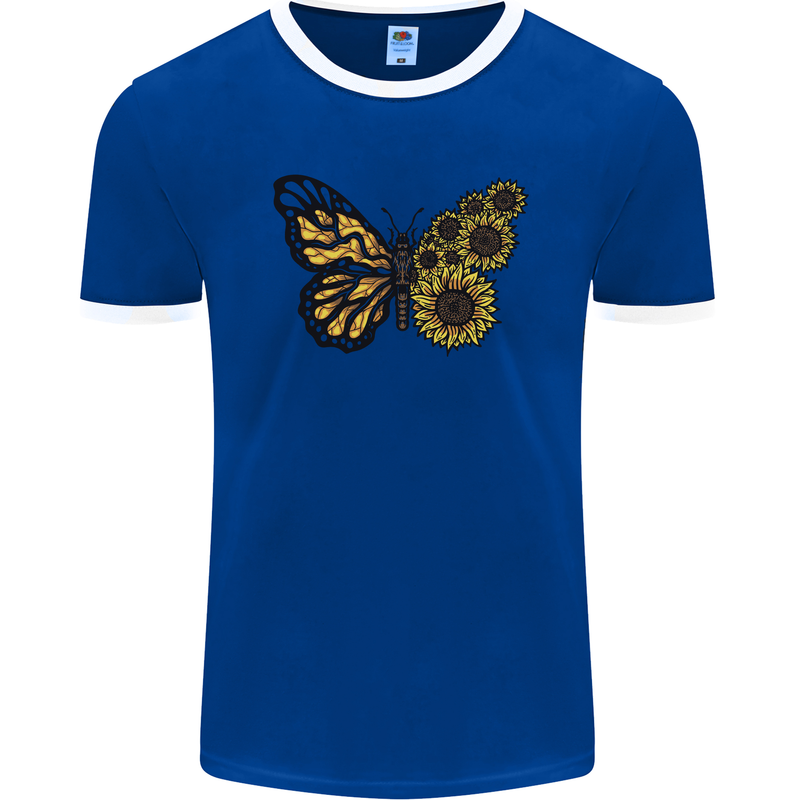 A Sunflower Butterfly Mens Ringer T-Shirt FotL Royal Blue/White